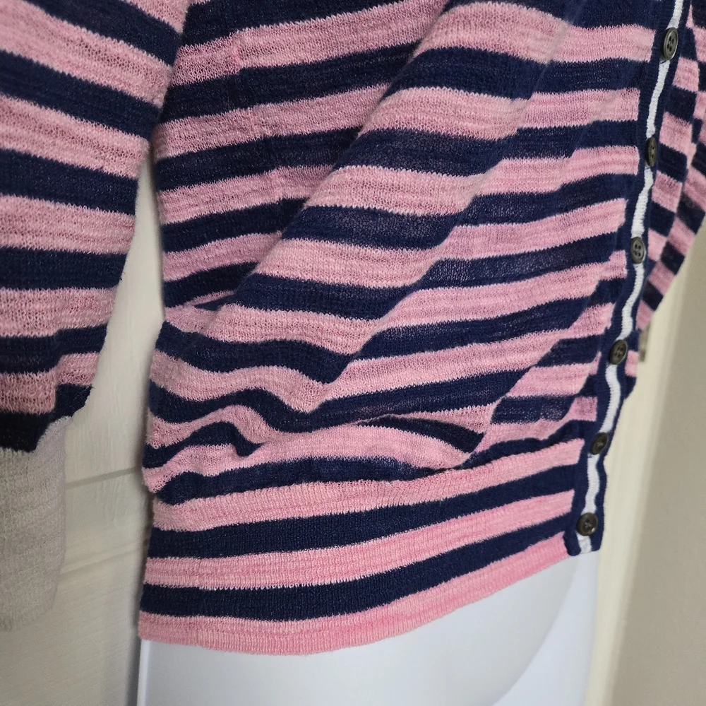 J Crew Striped Cotton Blend V Neck Sweater Cardigan Pink Blue size small